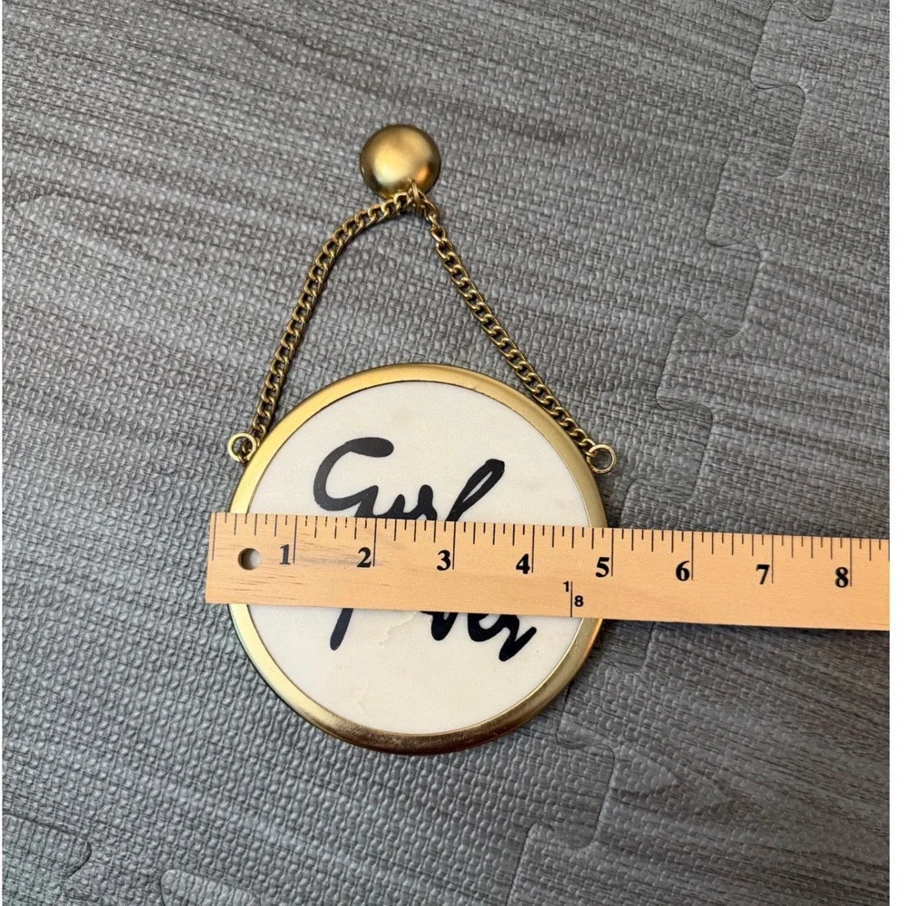 Girl Power Marble Wall Plaque Gold Chain Hanging Decor 5 Inch Round Stone Art